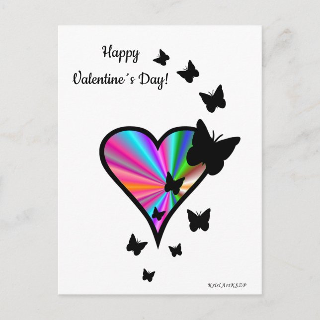 Postal Corazón arcoiris y mariposa (Anverso)