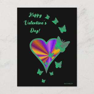 Postal Corazón arcoiris y mariposa