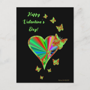 Postal Corazón arcoiris y mariposa