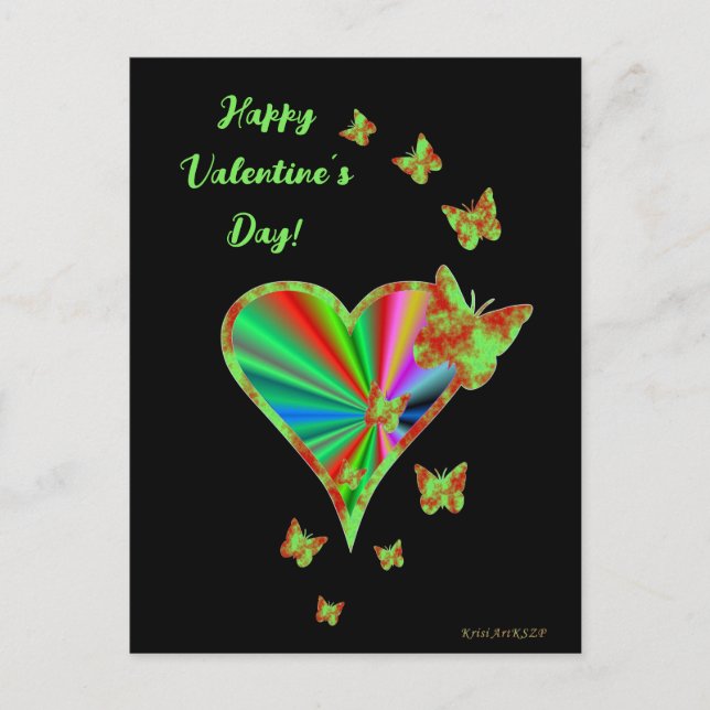 Postal Corazón arcoiris y mariposa (Anverso)