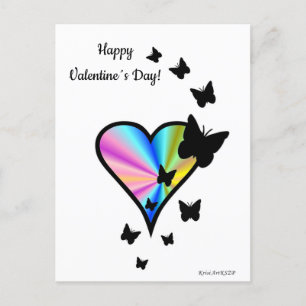 Postal Corazón arcoiris y mariposa
