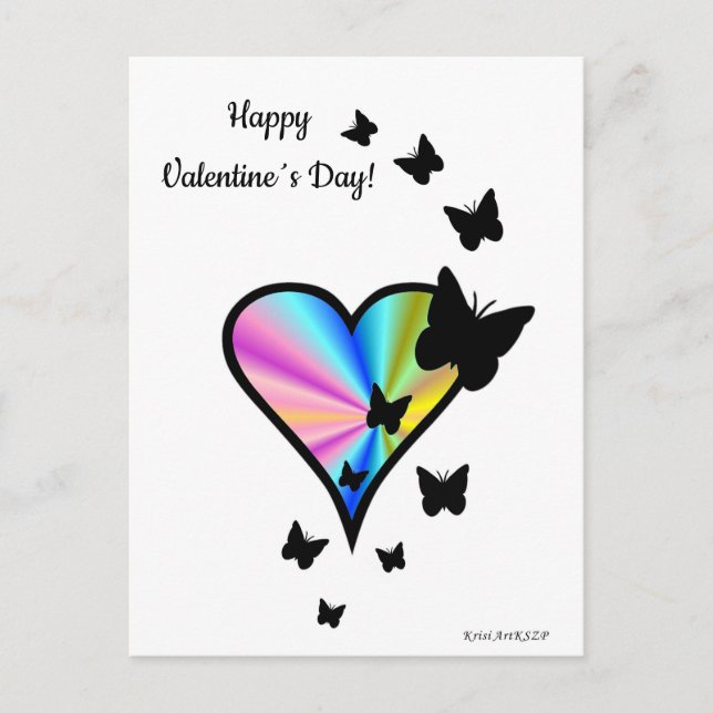Postal Corazón arcoiris y mariposa (Anverso)
