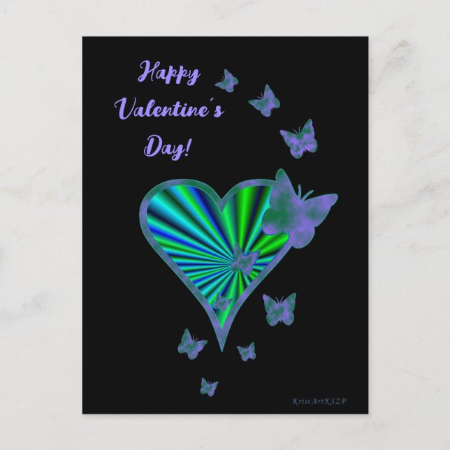 Postal Corazón arcoiris y mariposa (Anverso)