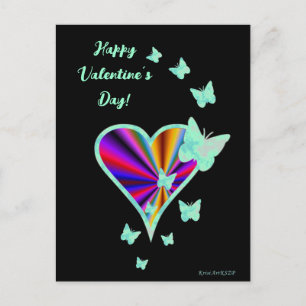 Postal Corazón arcoiris y mariposa
