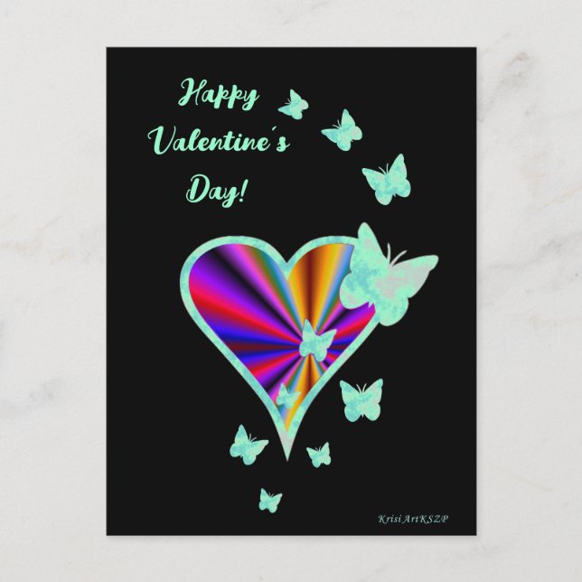 Postal Corazón arcoiris y mariposa (Anverso)