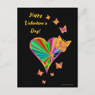 Postal Corazón arcoiris y mariposa