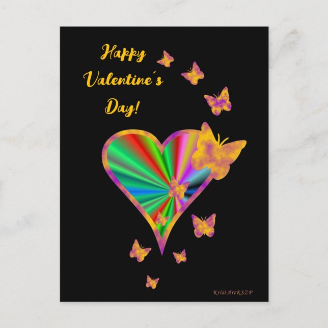 Postal Corazón arcoiris y mariposa (Anverso)