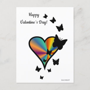 Postal Corazón arcoiris y mariposa