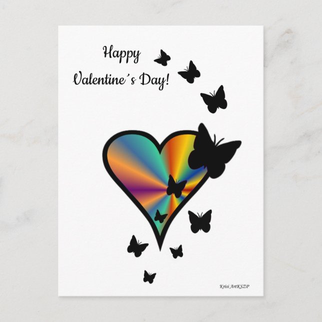 Postal Corazón arcoiris y mariposa (Anverso)