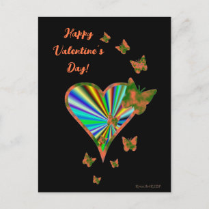 Postal Corazón arcoiris y mariposa