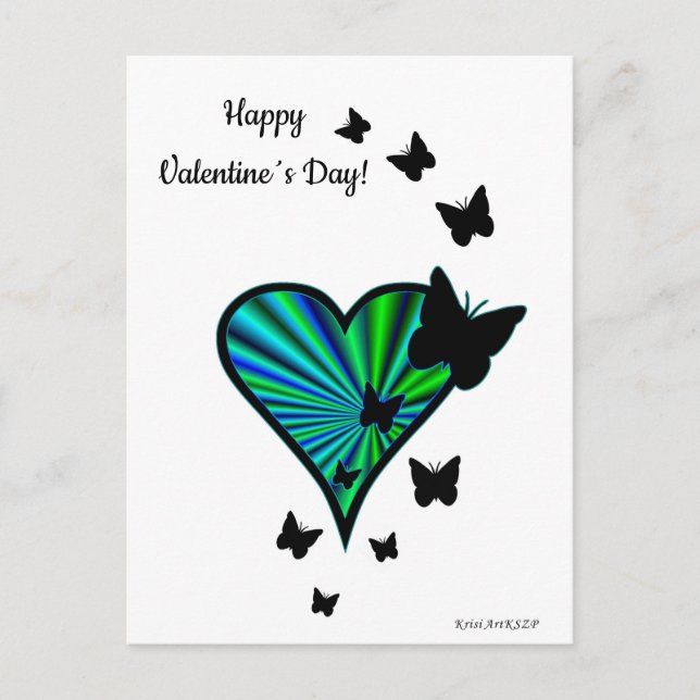 Postal Corazón arcoiris y mariposa (Anverso)