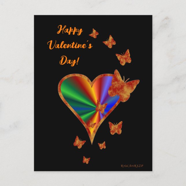 Postal Corazón arcoiris y mariposa (Anverso)