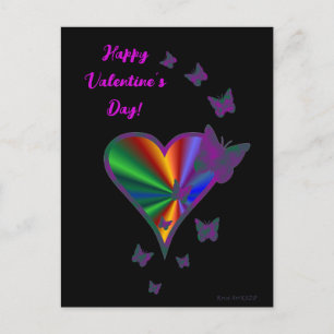 Postal Corazón arcoiris y mariposa
