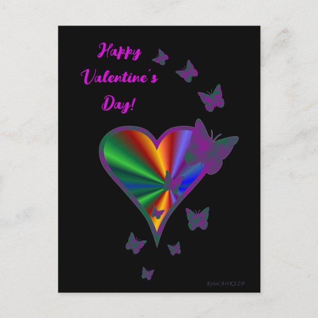 Postal Corazón arcoiris y mariposa (Anverso)