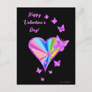 Postal Corazón arcoiris y mariposa