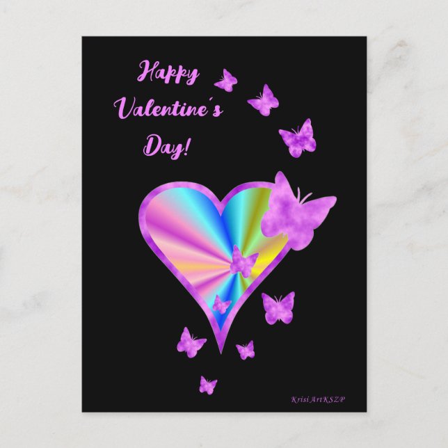 Postal Corazón arcoiris y mariposa (Anverso)