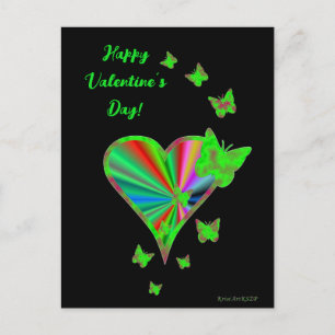 Postal Corazón arcoiris y mariposa