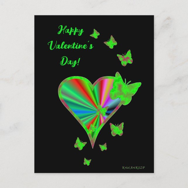 Postal Corazón arcoiris y mariposa (Anverso)