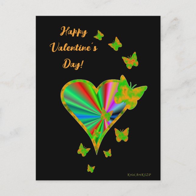 Postal Corazón arcoiris y mariposa (Anverso)