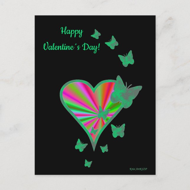 Postal Corazón arcoiris y mariposa (Anverso)