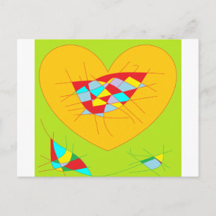 Postal Corazón Art Postcard Colores verdes y Naranjas