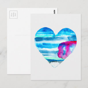 Postal Corazón azul acuático lindo corazón