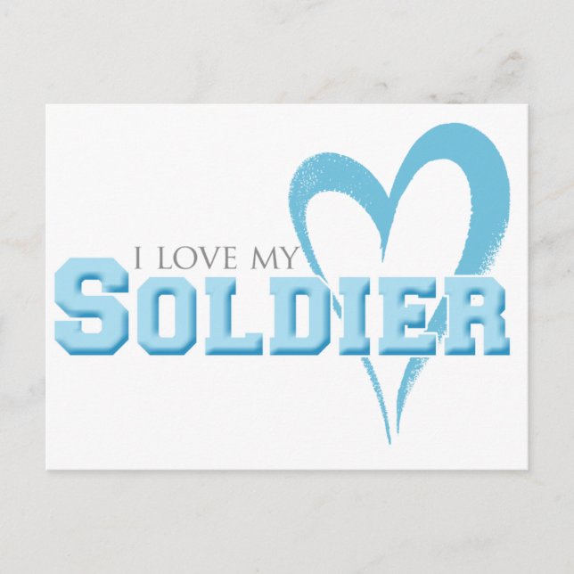 Postal Corazón azul resquebrajado - Amo a mi soldado (Anverso)