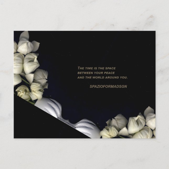 Postal "Corazón blanco en negro de luna" y tiempo (Anverso)