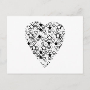 Postal Corazón blanco y negro. Diseño de Corazón con Patr
