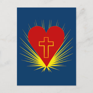 Postal Corazón brillante con la cruz en las camisetas,
