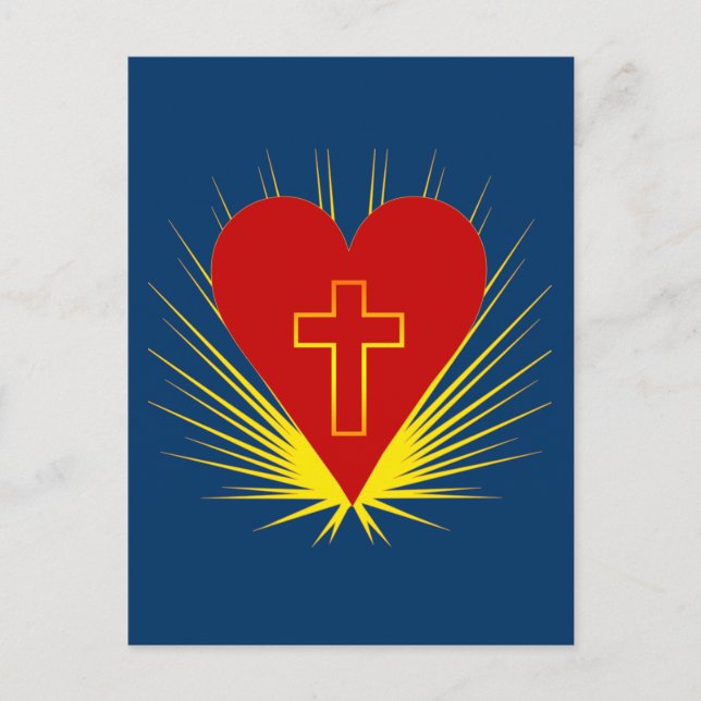 Postal Corazón brillante con la cruz en las camisetas, (Anverso)