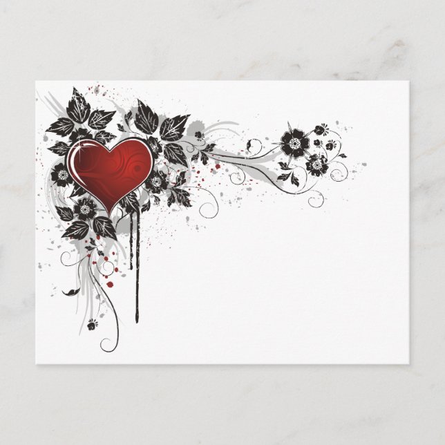 Postal Corazón brillante, hojas y flores - Original (Anverso)