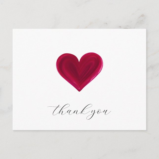 Postal Corazón Carmesí corazón de acuarela gracias (Anverso)
