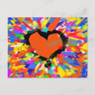Postal corazón colorido, paz y amor
