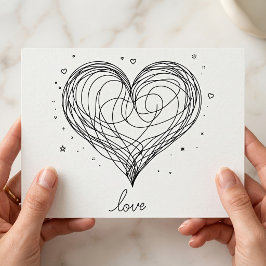 Postal Corazón con Diseño de Amor de Arte de Línea Capric