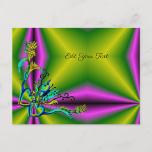 Postal Corazón con flores y mariposa en arcoiris