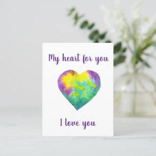 Postal Corazón de acuarela arcoíris te amo minimalista   