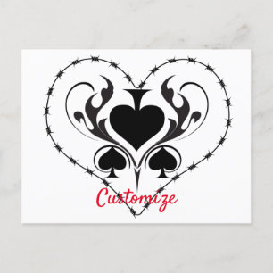 Postal Corazón de alambre de púas de color negro Thunder_
