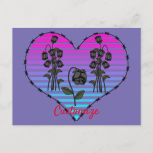 Postal Corazón de alambre de púas Rosas negros deseosos T