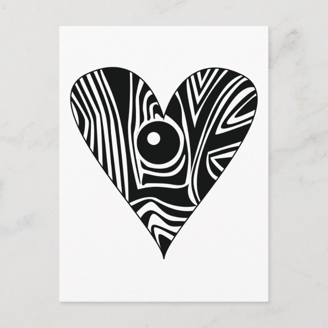 Postal Corazón de amor negro y blanco (Anverso)