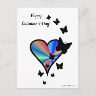 Postal Corazón de Arcoíris y Mariposa