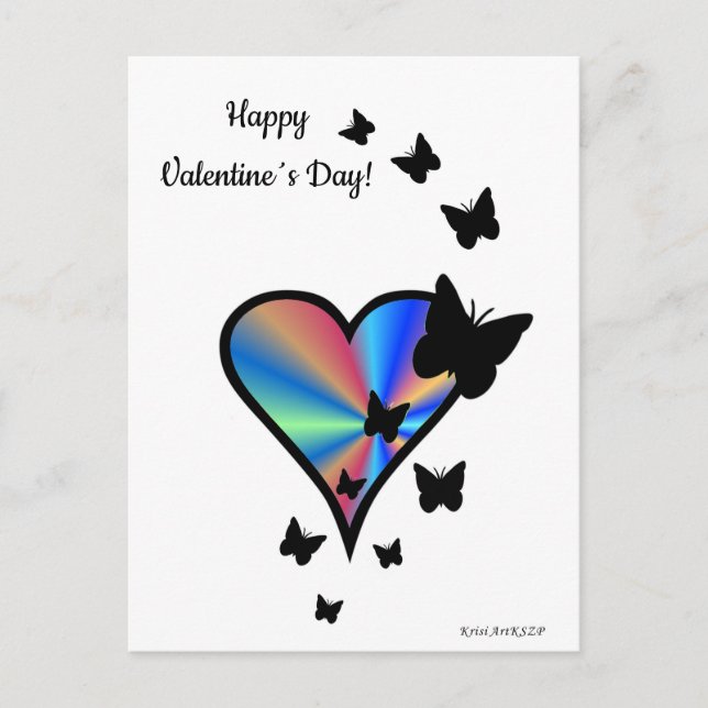 Postal Corazón de Arcoíris y Mariposa (Anverso)