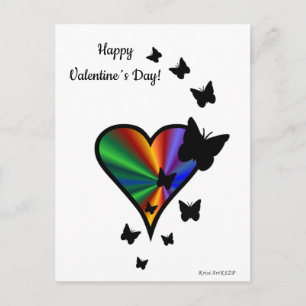 Postal Corazón de Arcoíris y Mariposa