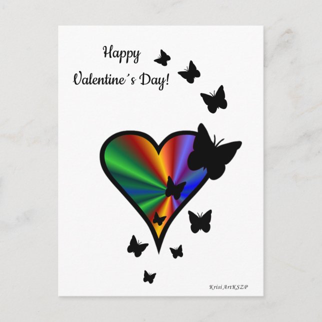 Postal Corazón de Arcoíris y Mariposa (Anverso)