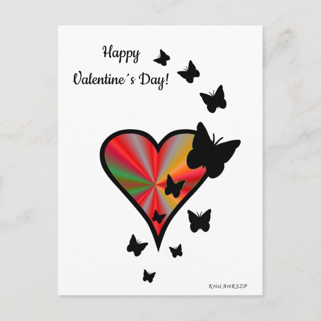 Postal Corazón de Arcoíris y Mariposa (Anverso)