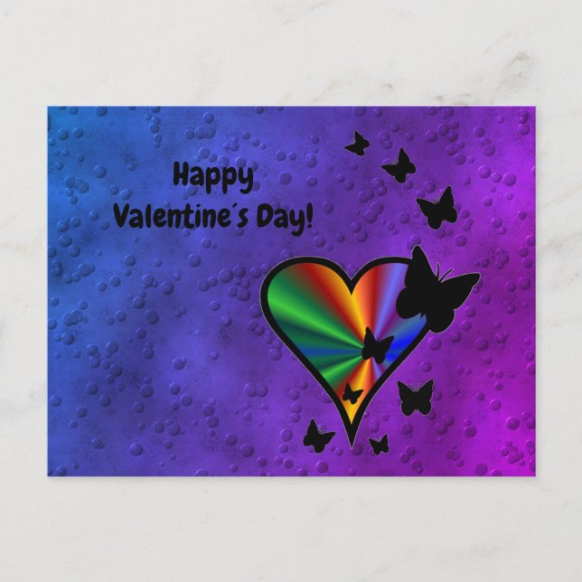 Postal Corazón de Arcoíris y Mariposa (Anverso)