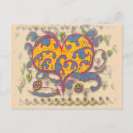 Postal Corazón de arte popular con hojas y flores