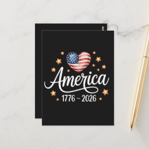 Postal Corazón de bandera bonita 1776-2026 4 de julio 250
