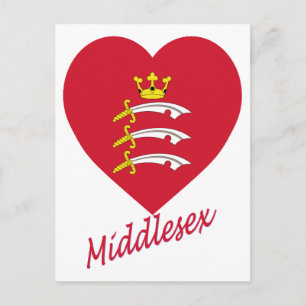 Postal Corazón de bandera de Middlesex con nombre