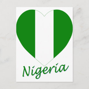 Postal Corazón de bandera de Nigeria